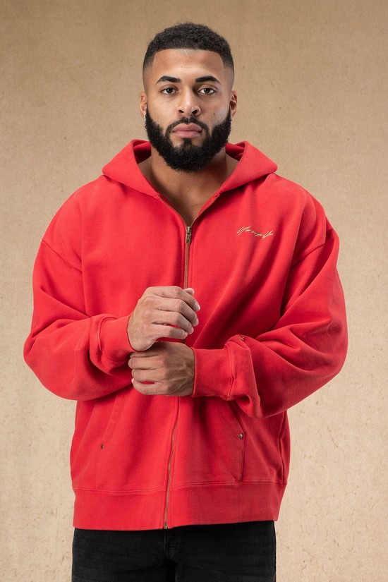 Youngla 546 Rivet Zipup Uomo Felpa Con Cappuccio Rosse | QY7610582