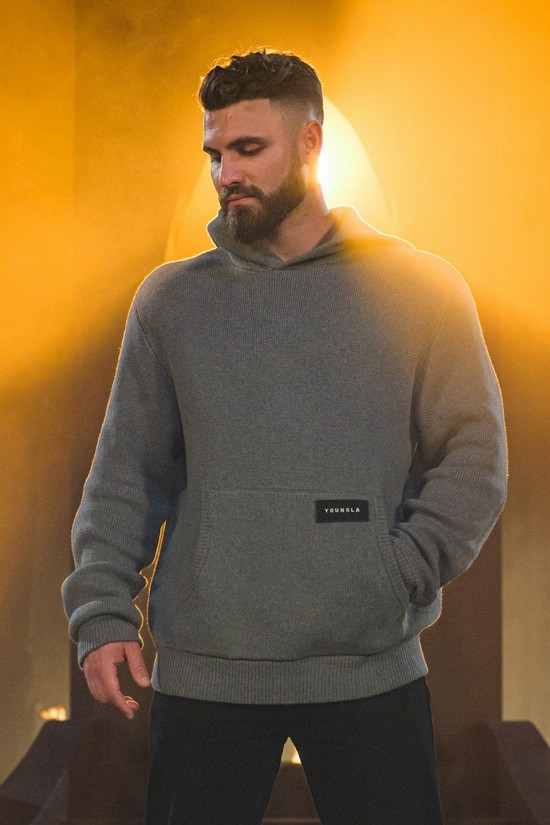 Youngla 547 Mojave Lavorato A Maglia Uomo Felpa Con Cappuccio Grigie | VU0785396