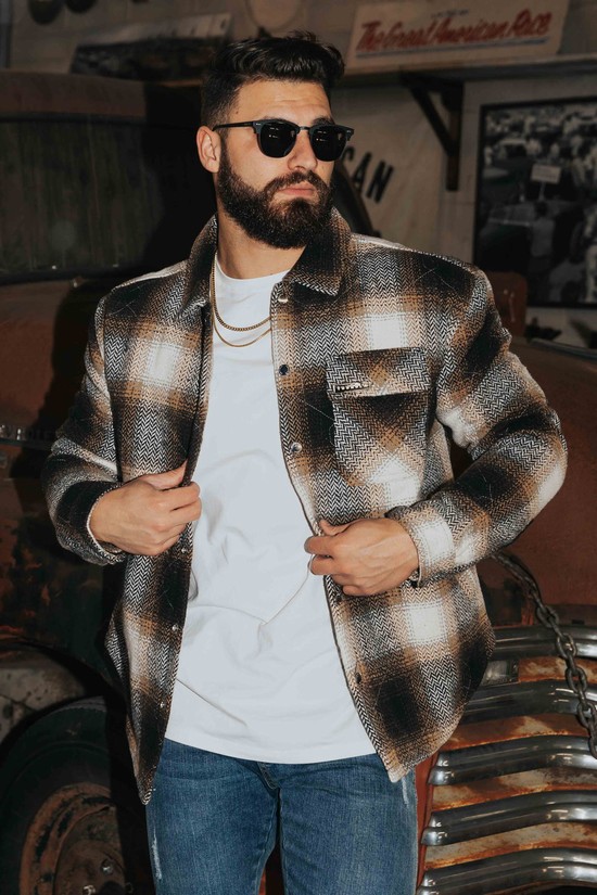 Youngla 556 High Profile Flannel Uomo Giacca Marroni Nere | TW3524678