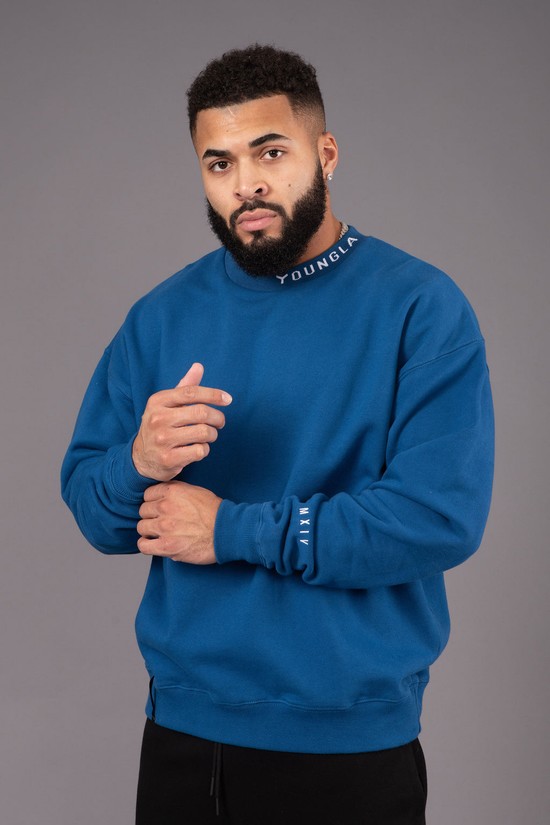 Youngla 557 Trademark Crewnecks Uomo Felpe Blu | SY8159372