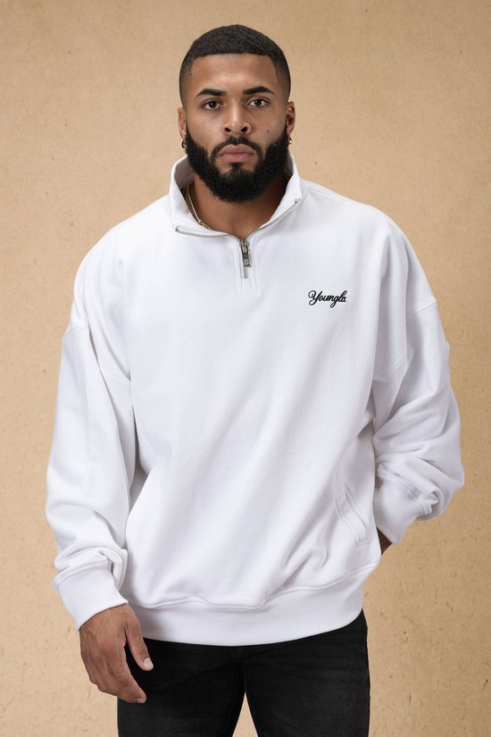 Youngla 558 Supersized G Quarter Zip Uomo Felpe Bianche | ZE7630519