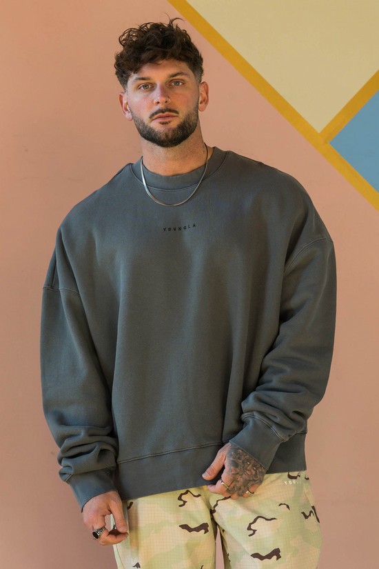 Youngla 561 Super Size Crewnecks Uomo Felpe Grigie | BD1649807
