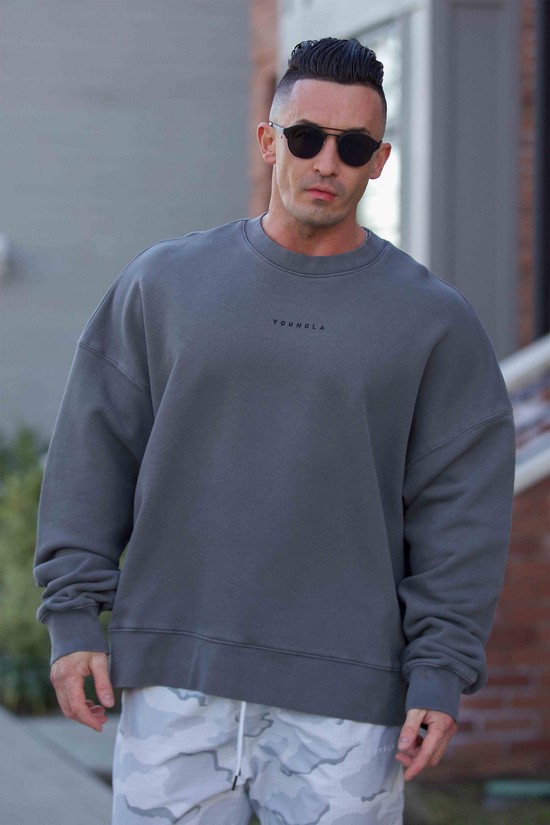Youngla 561 Super Size Crewnecks Uomo Felpe Grigie | DE5493172