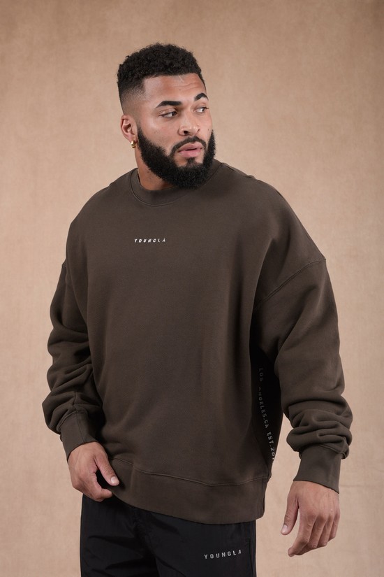 Youngla 561 Super Size Crewnecks Uomo Felpe Caffè | MD9647283