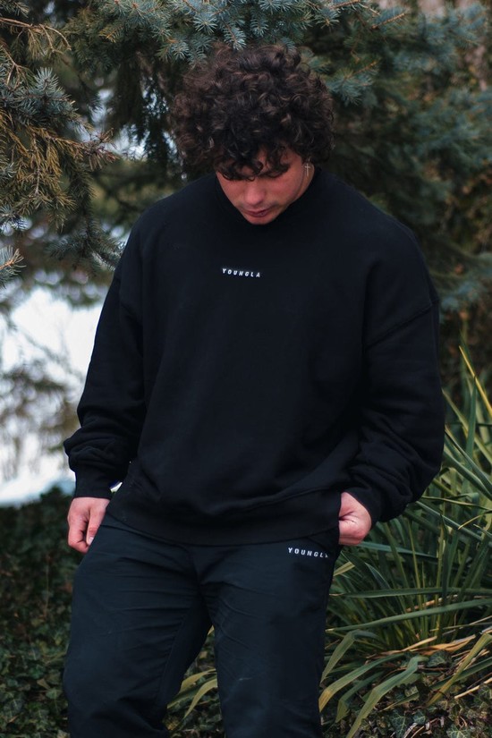 Youngla 561 Super Size Crewnecks Uomo Felpe Nere | WR8916342