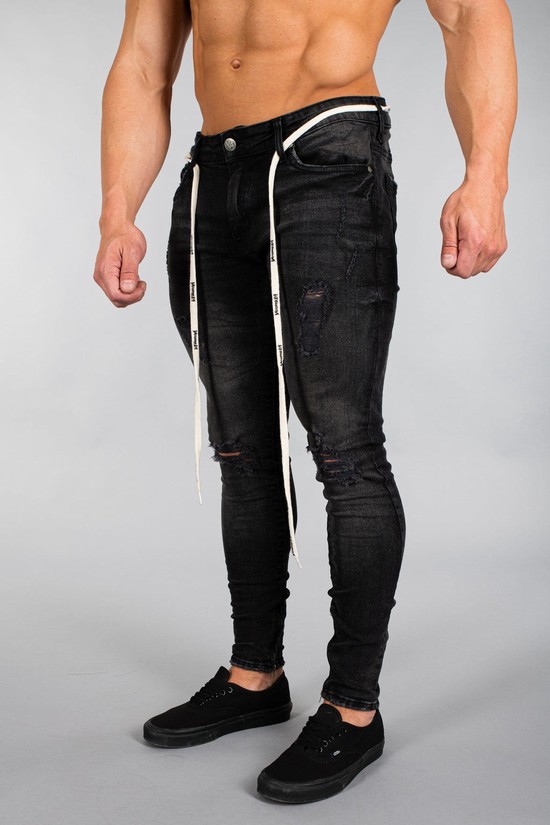 Youngla 604 Extra Distressed Denim Uomo Jeans Nere | AJ6312594