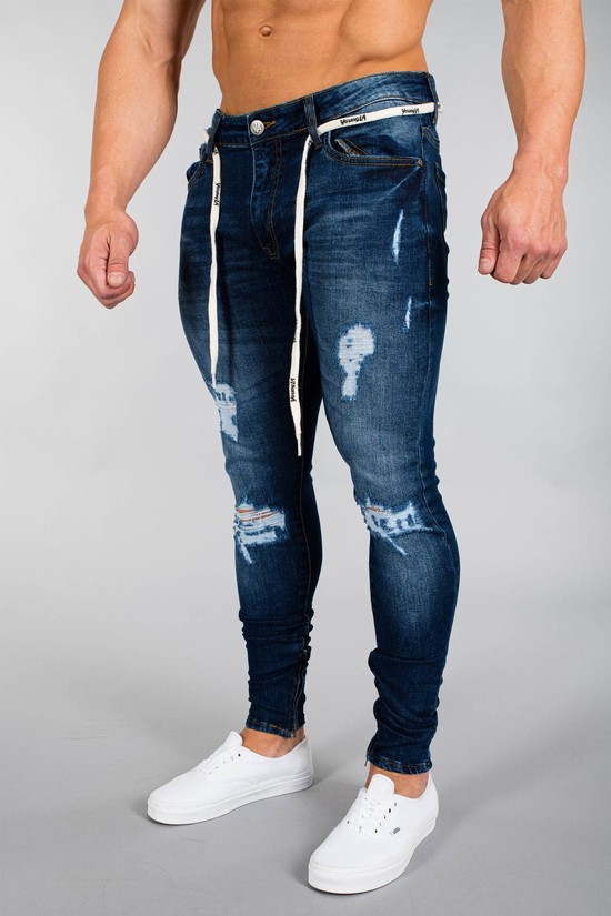 Youngla 604 Extra Distressed Denim Uomo Jeans Blu | HL2976503