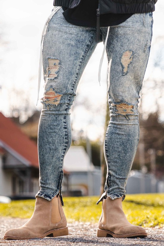 Youngla 604 Extra Distressed Denim Uomo Jeans Grigie | XW9175360