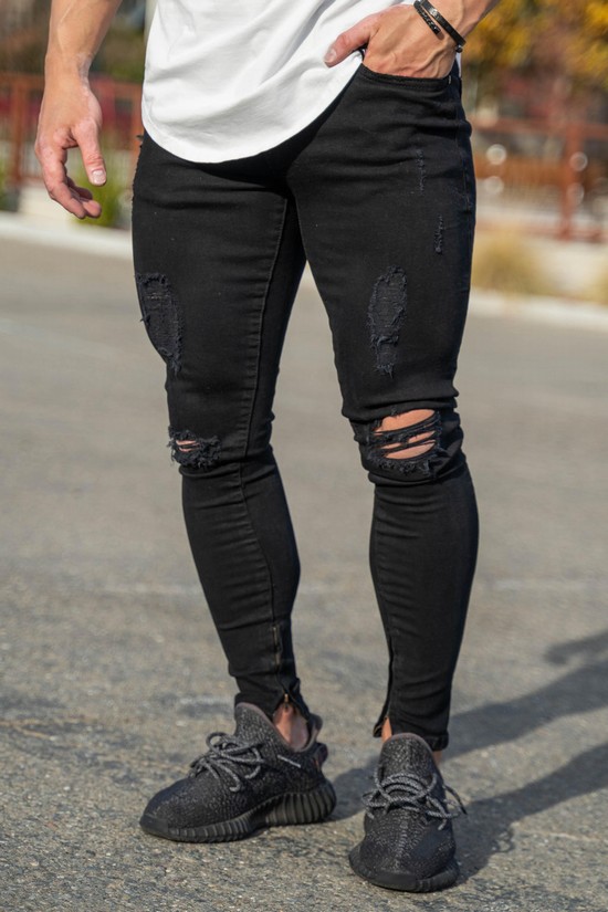 Youngla 604 Extra Distressed Denim Uomo Jeans Nere | ZT1345867