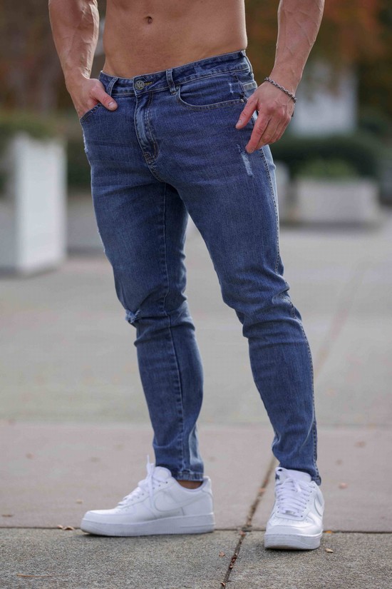 Youngla 607 Tailored Slim Fit Uomo Jeans Blu | KY3719058