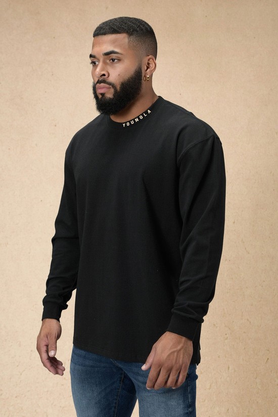 Youngla 810 Trademark Longsleeves Uomo Camicie Nere | WM4230781