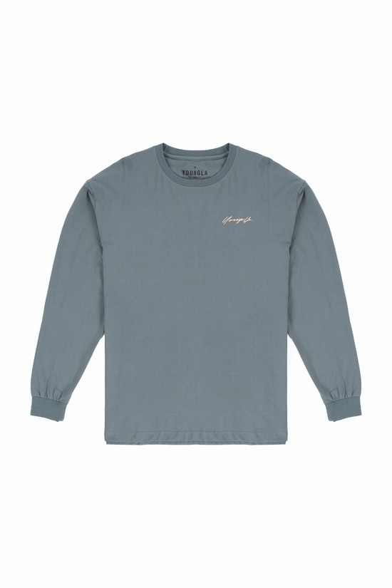 Youngla 812 Signature Long Sleeves Uomo Camicie Grigie Chiaro | TU4897351