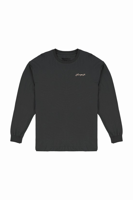 Youngla 812 Signature Long Sleeves Uomo Camicie Nere | UX6953278