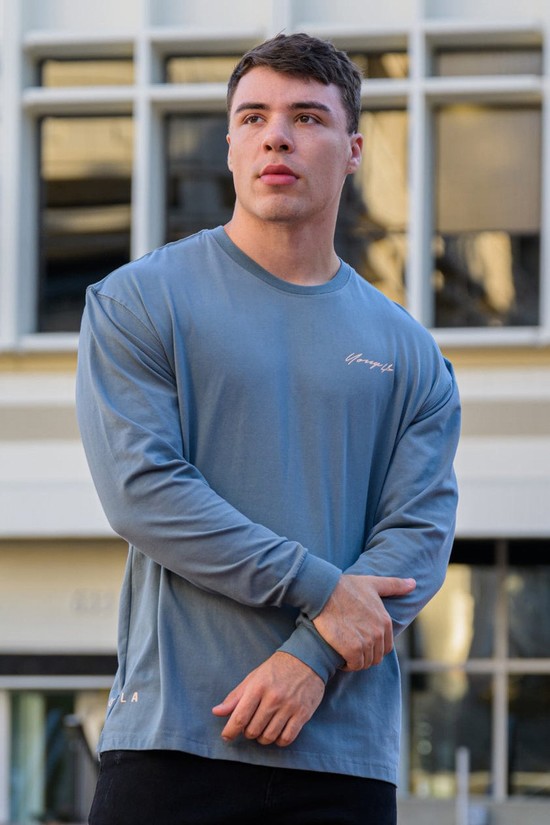 Youngla 812 Signature Long Sleeves Uomo Camicie Blu Chiaro | WK0693541