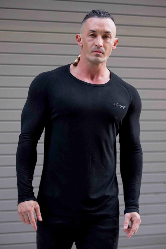 Youngla 813 Delt Longsleeves Uomo Camicie Nere | HD9178034