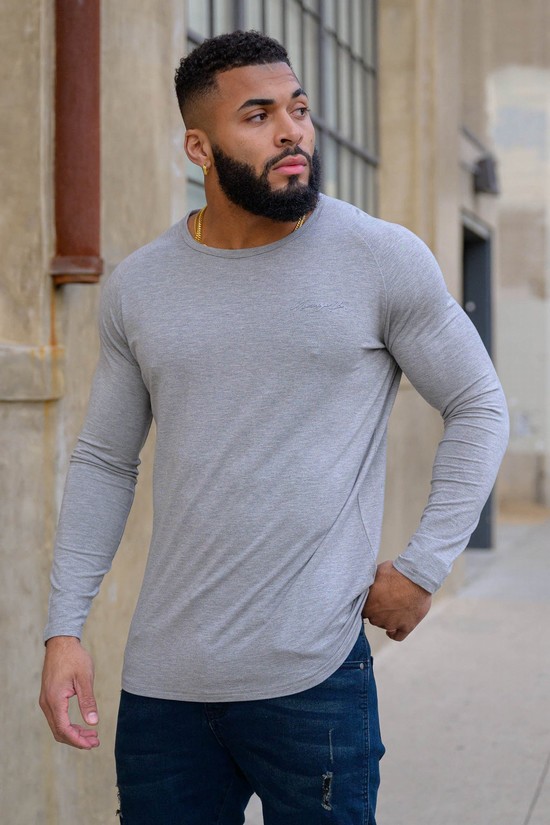 Youngla 813 Delt Longsleeves Uomo Camicie Grigie | NP8510326