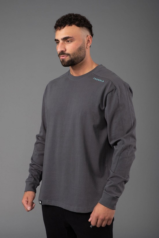Youngla 814 Offset Long Sleeves Uomo Camicie Grigie | DX3942158