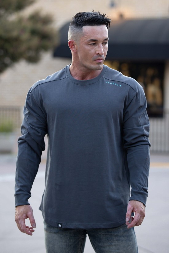 Youngla 814 Offset Long Sleeves Uomo Camicie Grigie | GC9584167