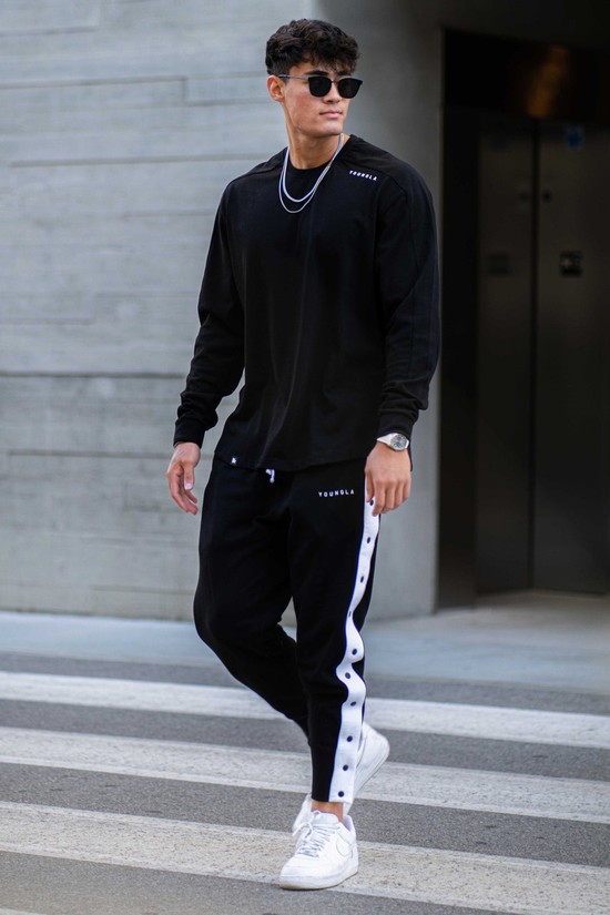 Youngla 814 Offset Long Sleeves Uomo Camicie Nere | KE0638197