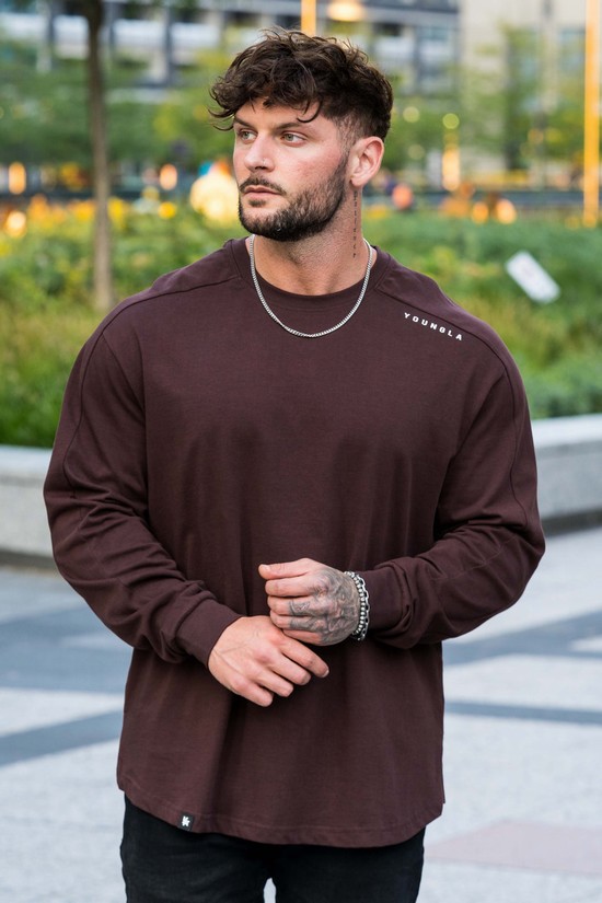 Youngla 814 Offset Long Sleeves Uomo Camicie Caffè | MV5286749