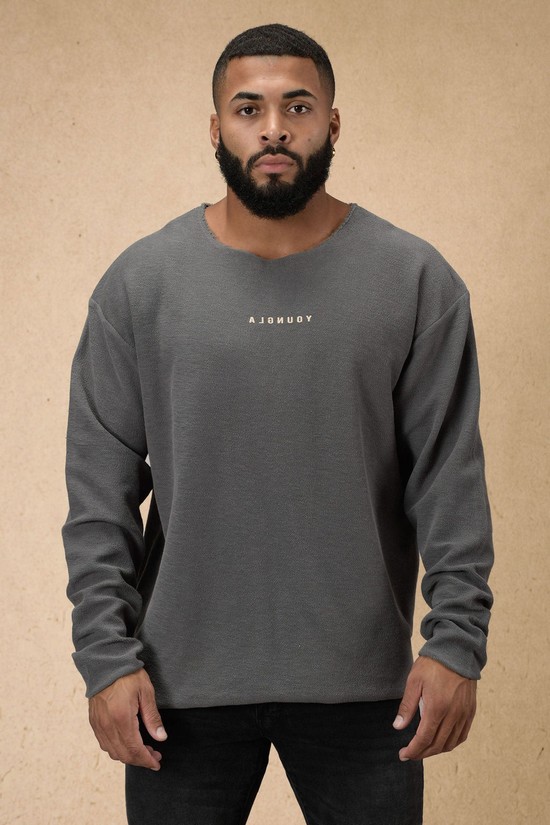 Youngla 816 Terry Raw Cut Reversible Longsleeves Uomo Camicie Grigie | NO3650971