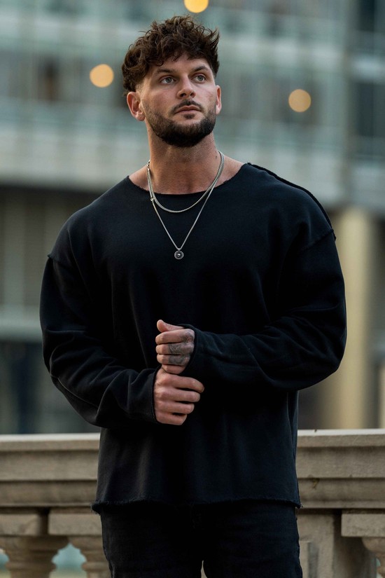 Youngla 816 Terry Raw Cut Reversible Longsleeves Uomo Camicie Nere | VG0347265