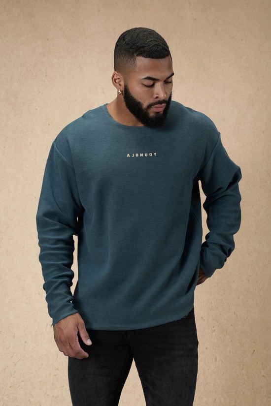 Youngla 816 Terry Raw Cut Reversible Longsleeves Uomo Camicie Blu | WH2081736