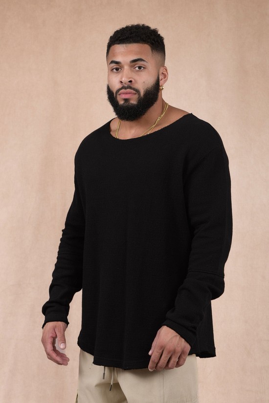 Youngla 819 Terrain Larghe Neck Longsleeves Uomo Camicie Nere | CO5869421