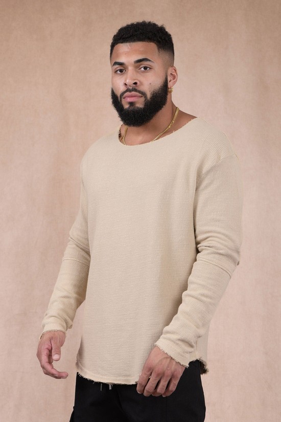 Youngla 819 Terrain Larghe Neck Longsleeves Uomo Camicie Beige | DX4387296