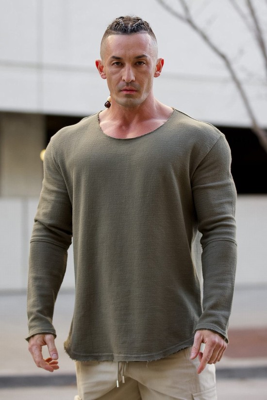 Youngla 819 Terrain Larghe Neck Longsleeves Uomo Camicie Grigie | EQ9427015