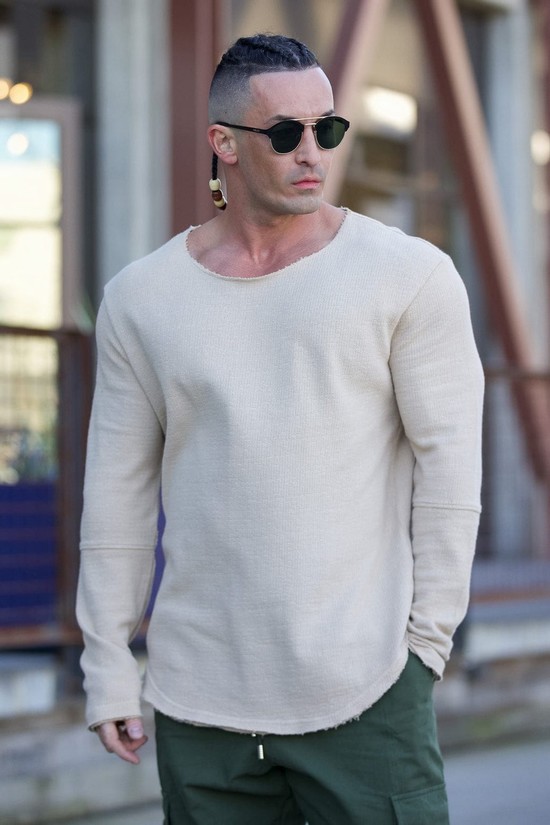 Youngla 819 Terrain Larghe Neck Longsleeves Uomo Camicie Bianche | GT5736214