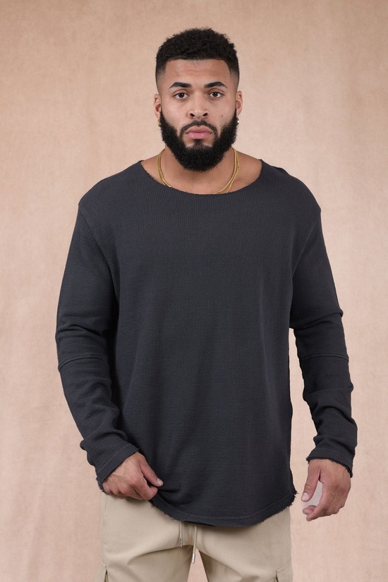 Youngla 819 Terrain Larghe Neck Longsleeves Uomo Camicie Grigie | WM7012356