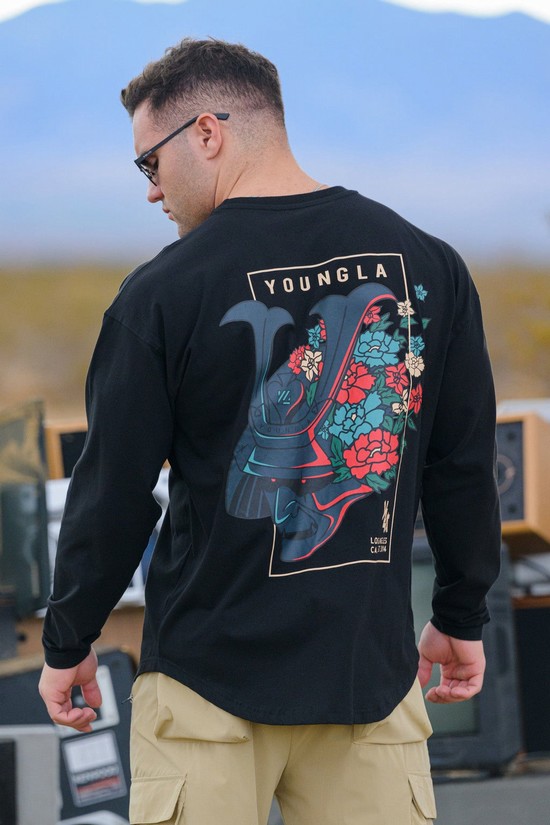 Youngla 822 Bushido Longsleeves Uomo Camicie Nere | RU1879203