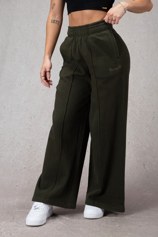 Youngla W201 Larghe Leg Fleece Donna Pantaloni Jogger Verdi | ZS3571048