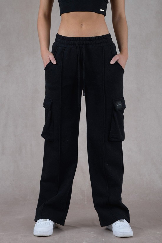 Youngla W216 Cargo Fleece Donna Pantaloni Jogger Nere | IQ9362085