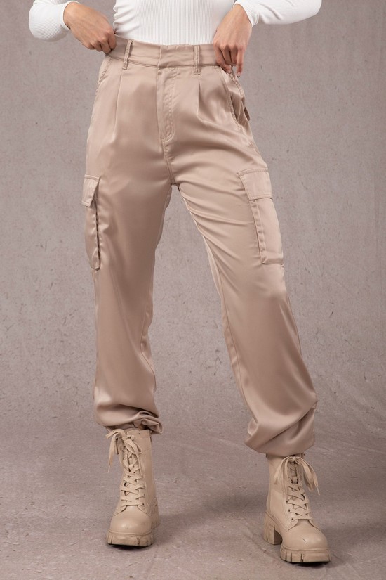 Youngla W217 Gloria Satin Cargo Donna Pantaloni Jogger Rosa | NP5293648
