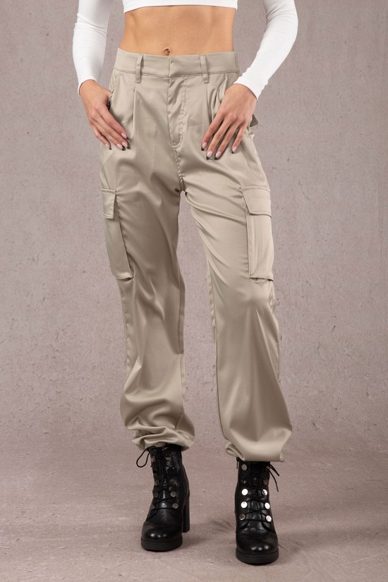 Youngla W217 Gloria Satin Cargo Donna Pantaloni Jogger Grigie | QC1597046