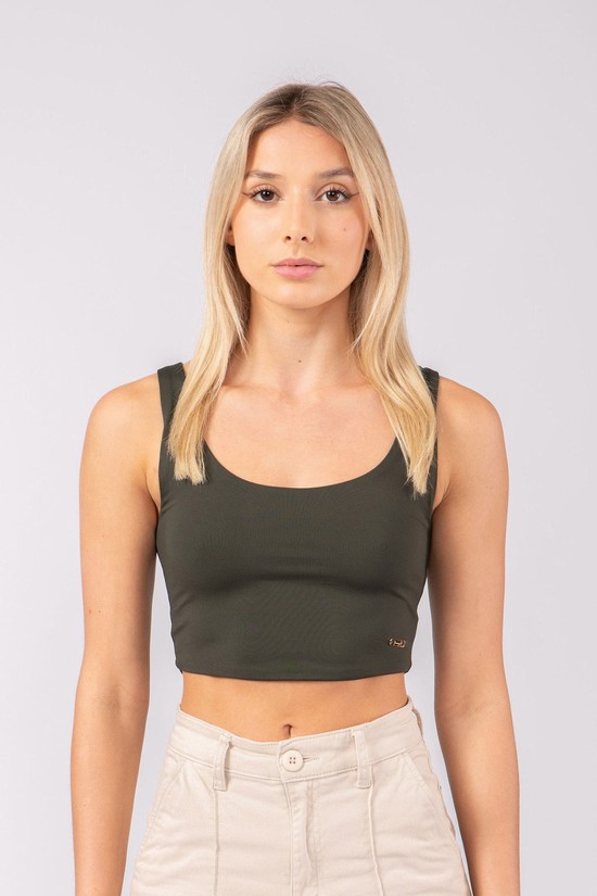Youngla W304 Scoop Neck Crop Donna Canotta Grigie Scuro | KE2739061