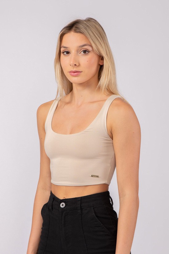 Youngla W304 Scoop Neck Crop Donna Canotta Grigie Chiaro | RJ3462587