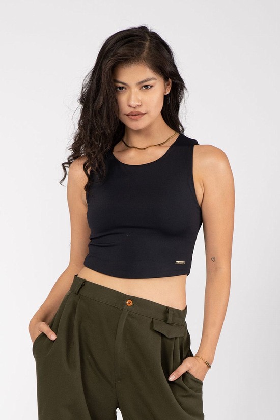 Youngla W305 Full Cover Crop Donna Canotta Nere | AM8306572