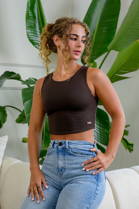 Youngla W305 Full Cover Crop Donna Canotta Grigie Scuro | JC5713489
