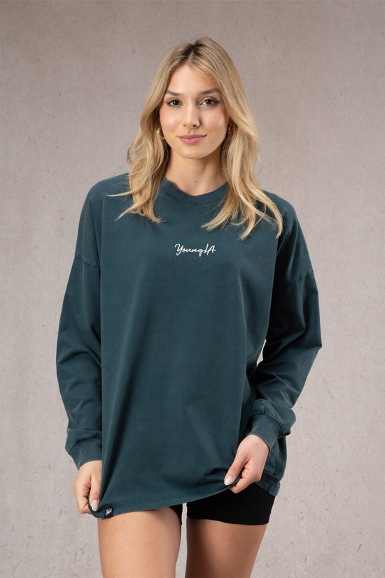 Youngla W416 Retro Long Sleeve Donna Camicie Verde Acqua | HF8304615