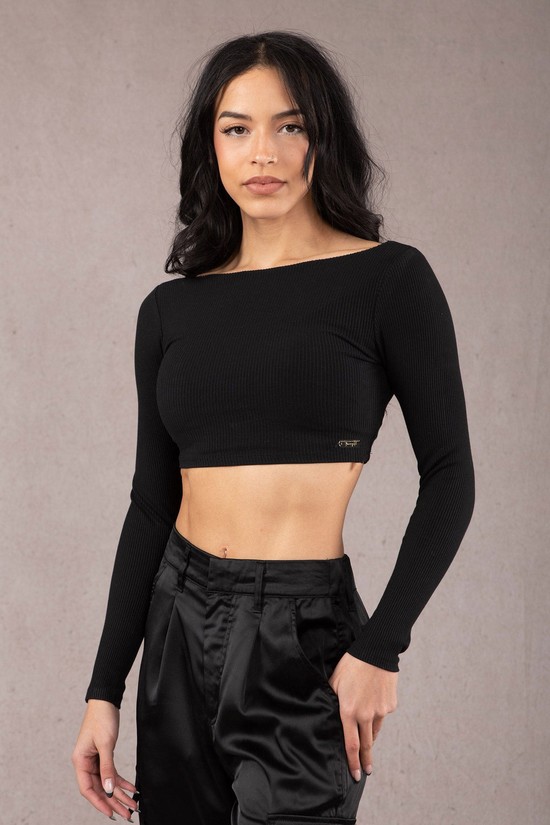 Youngla W419 Grace Cropped Donna Camicie Nere | HK1023675
