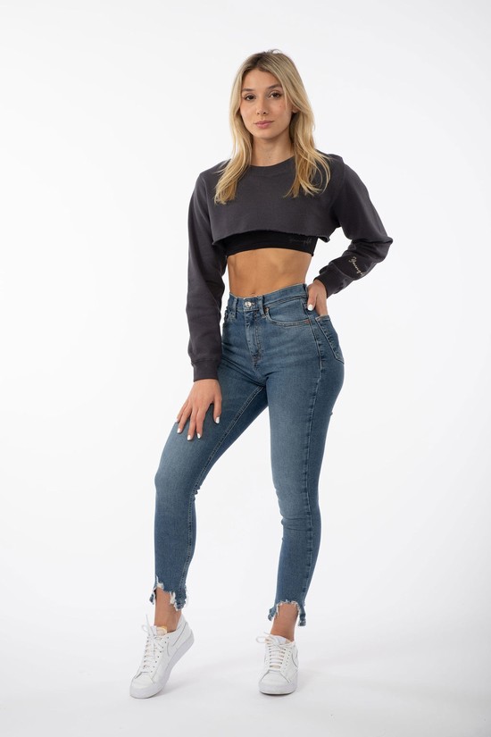 Youngla W501 Super Crop Donna Felpe Grigie | VI9870253