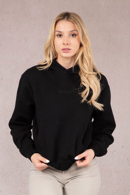 Youngla W502 Staple Donna Felpa Con Cappuccio Nere | JL9362058