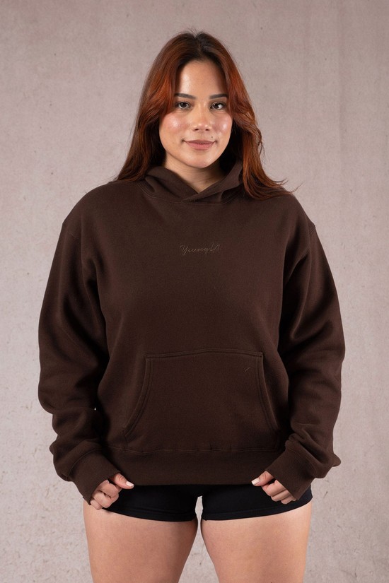 Youngla W502 Staple Donna Felpa Con Cappuccio Marroni | QJ2074863