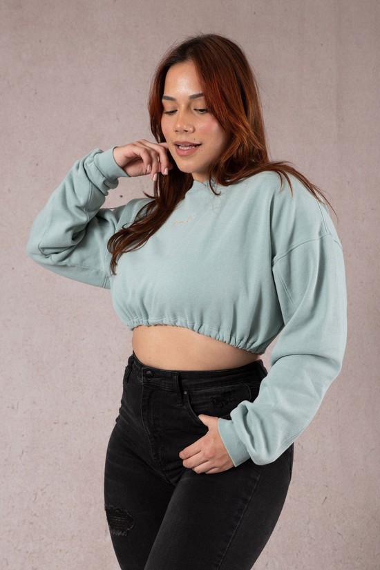 Youngla W507 Scrunch Cropped Donna Felpe Grigie | QO7328065