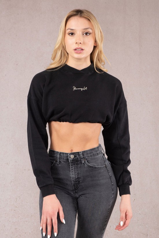 Youngla W507 Scrunch Cropped Donna Felpe Nere | YP8973614