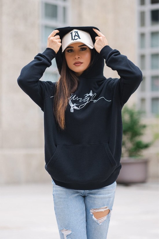 Youngla W509 Hummingbird Oversized Donna Felpa Con Cappuccio Blu Marino | ON9076852
